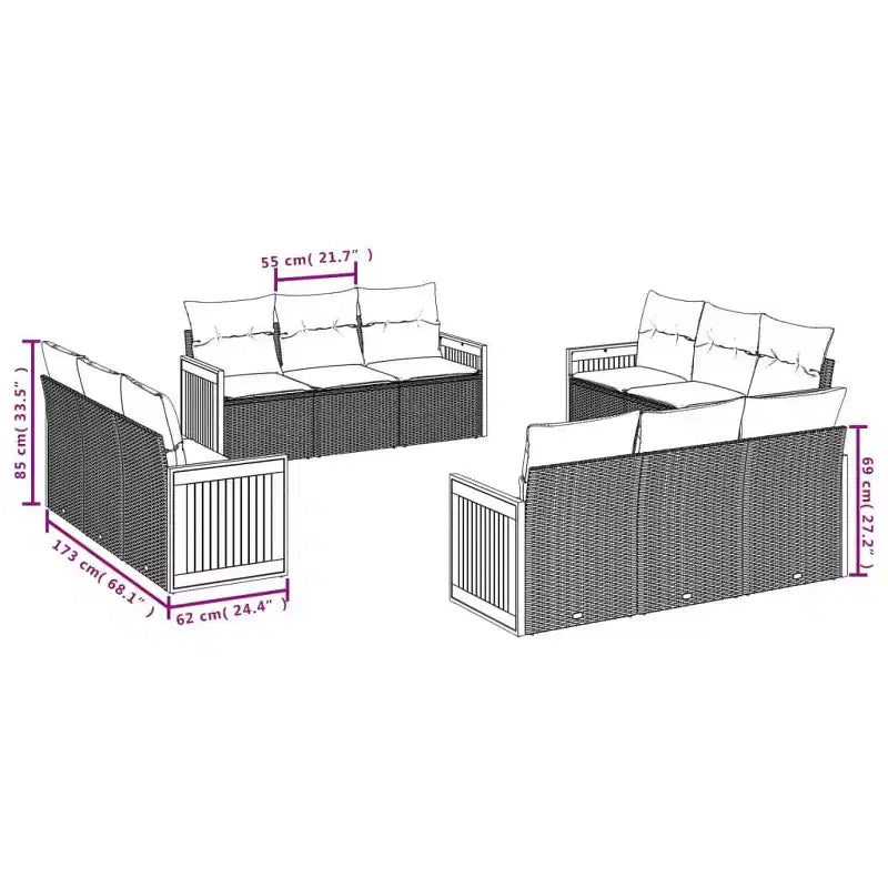 vidaXL Salon de jardin 12 pièces avec coussins en résine tressée gris