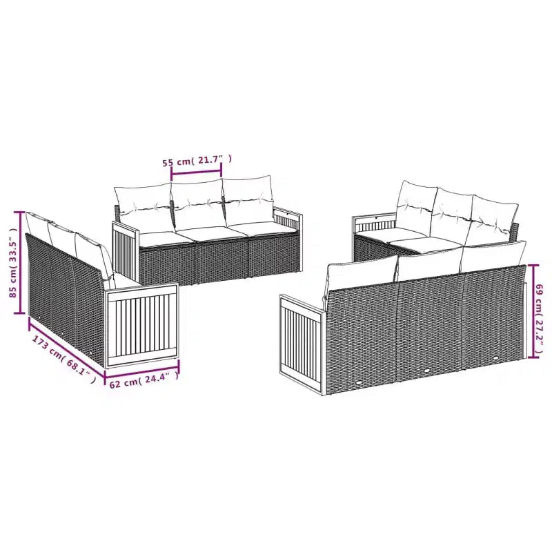 vidaXL Salon de jardin 12 pièces avec coussins en résine tressée gris