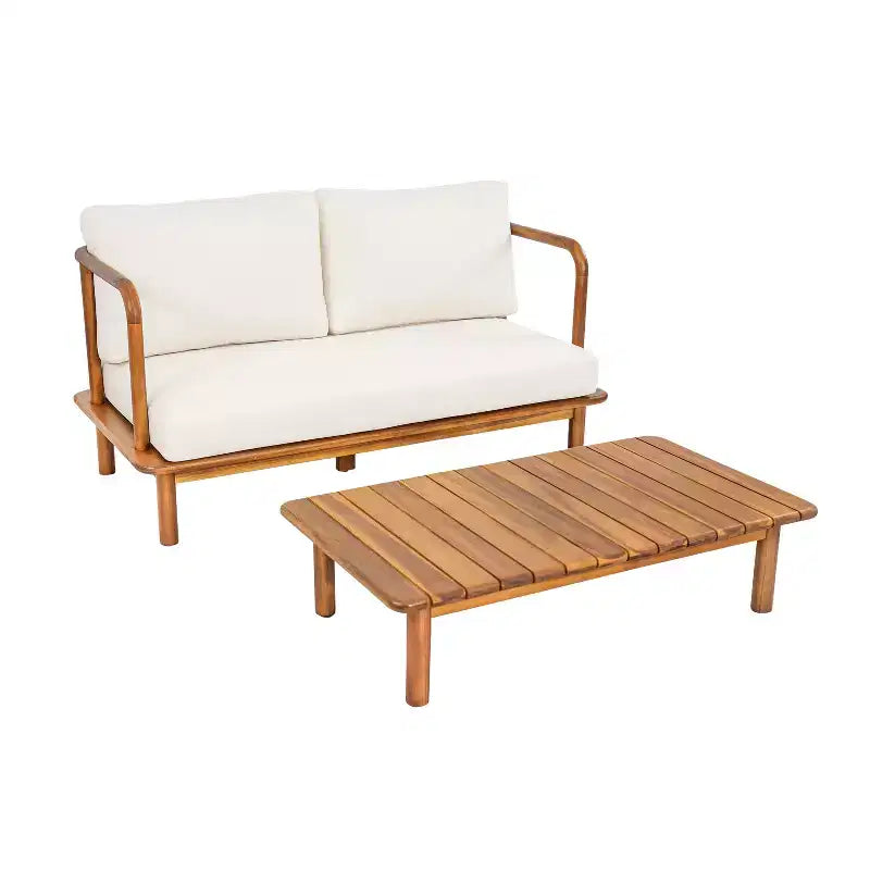 Ensemble de salon de jardin 2 pièces moderne Kazuya en bois d'acacia Christopher Knight Home avec coussin