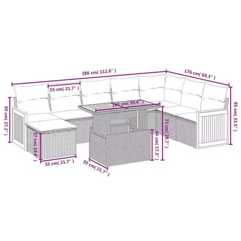 vidaXL Salon de jardin modulaire avec coussins en plusieurs couleurs