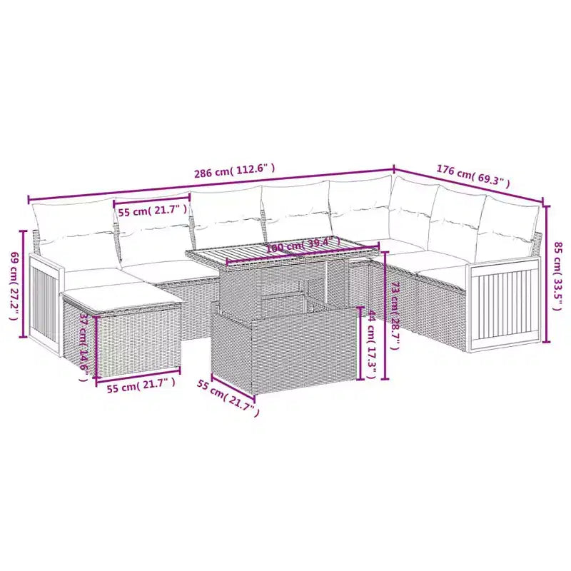 vidaXL Salon de jardin modulaire avec coussins en plusieurs couleurs
