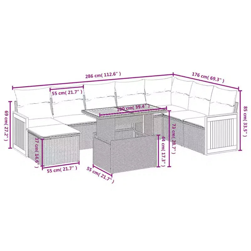 vidaXL Salon de jardin modulaire avec coussins en plusieurs couleurs