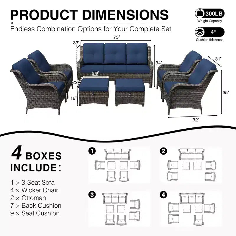 Ensemble canapé et fauteuil en osier oléfine tout temps UPTIOT avec poufs multifonctionnels