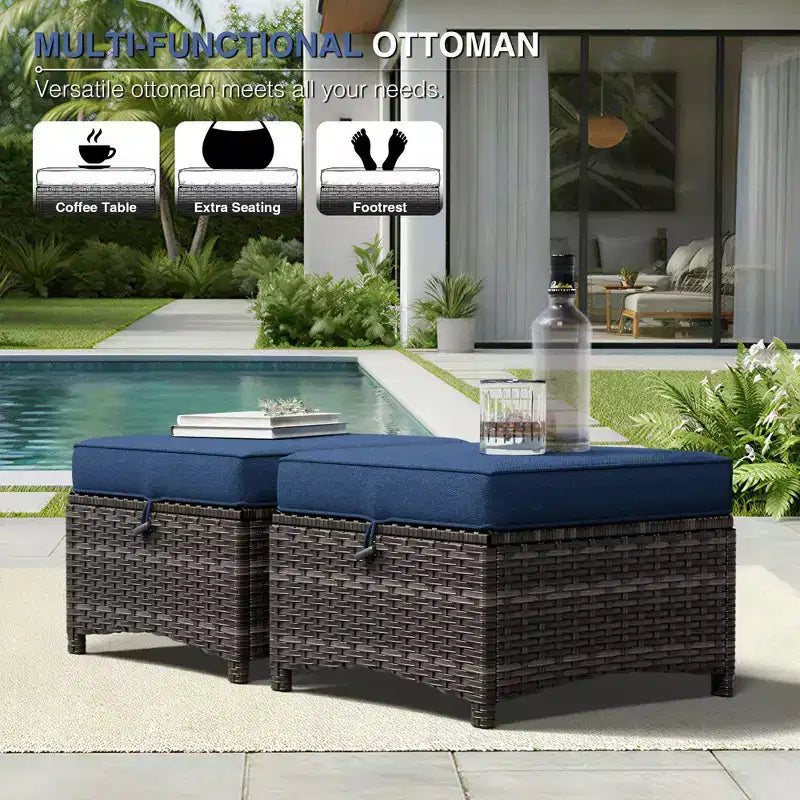 Ensemble canapé et fauteuil en osier oléfine tout temps UPTIOT avec poufs multifonctionnels