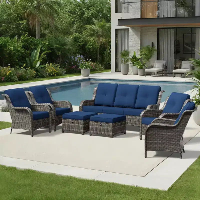 Ensemble canapé et fauteuil en osier oléfine tout temps UPTIOT avec poufs multifonctionnels