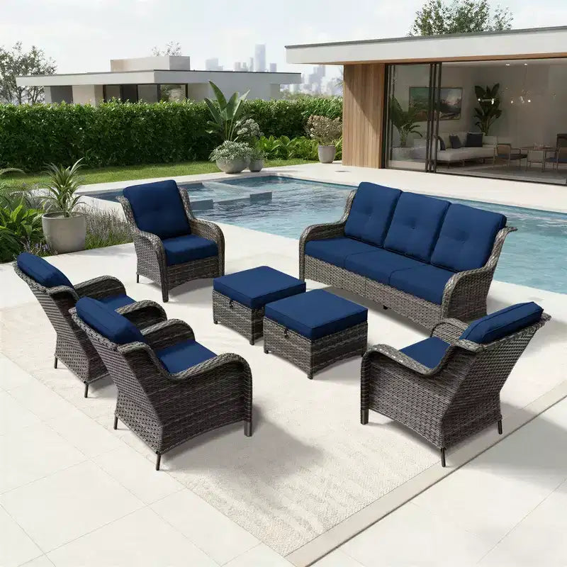 Ensemble canapé et fauteuil en osier oléfine tout temps UPTIOT avec poufs multifonctionnels