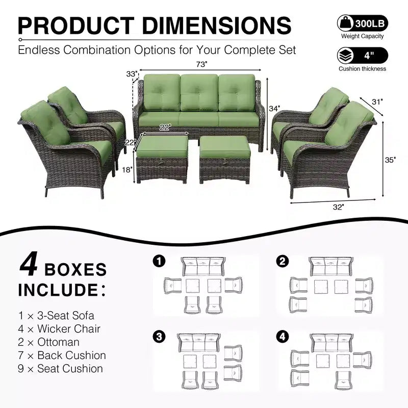 Ensemble canapé et fauteuil en osier oléfine tout temps UPTIOT avec poufs multifonctionnels