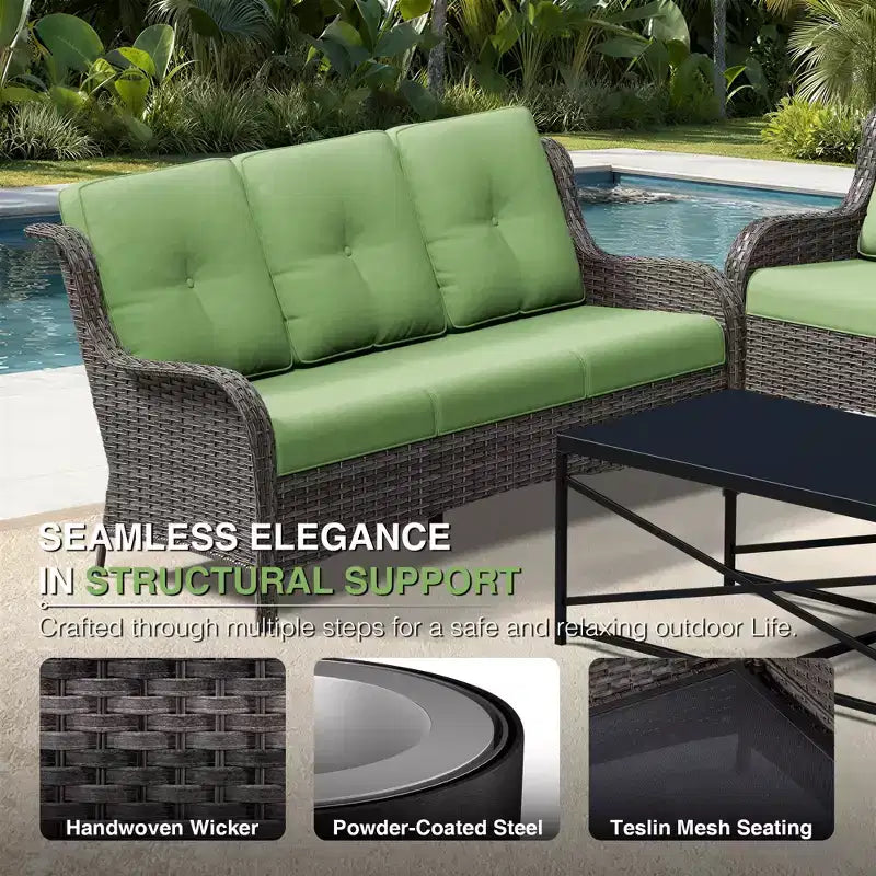 Ensemble canapé et fauteuil en osier oléfine tout temps UPTIOT avec poufs multifonctionnels