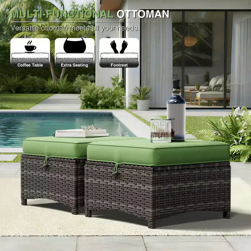 Ensemble canapé et fauteuil en osier oléfine tout temps UPTIOT avec poufs multifonctionnels