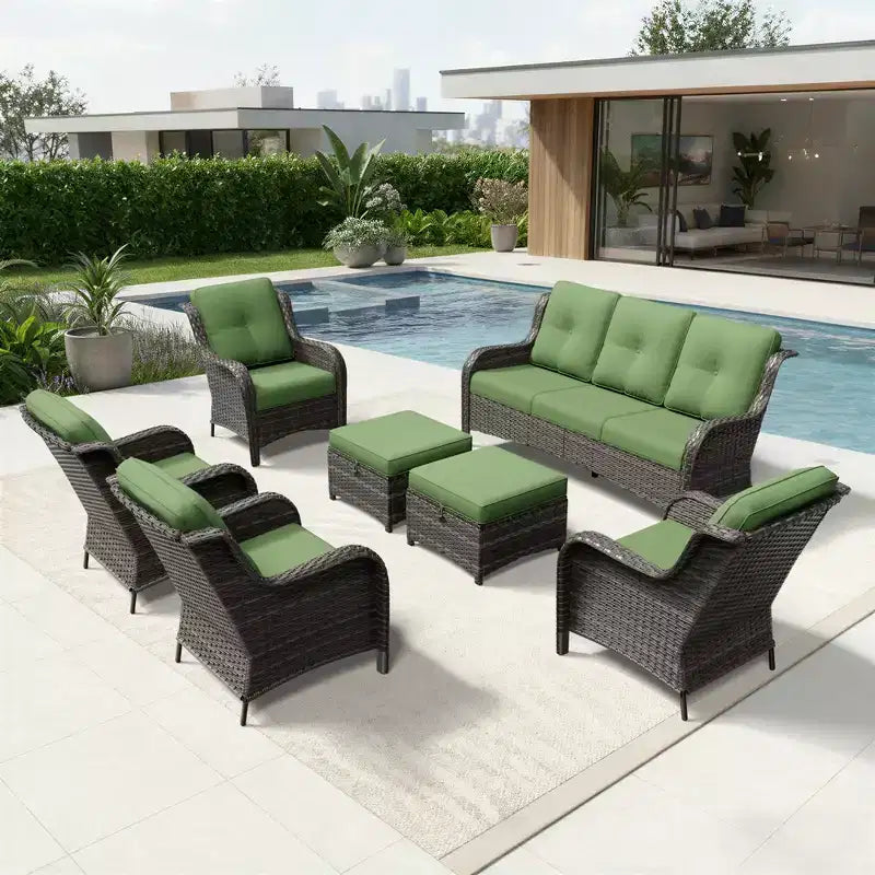 Ensemble canapé et fauteuil en osier oléfine tout temps UPTIOT avec poufs multifonctionnels
