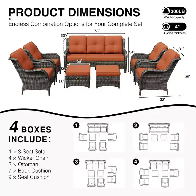 Ensemble canapé et fauteuil en osier oléfine tout temps UPTIOT avec poufs multifonctionnels