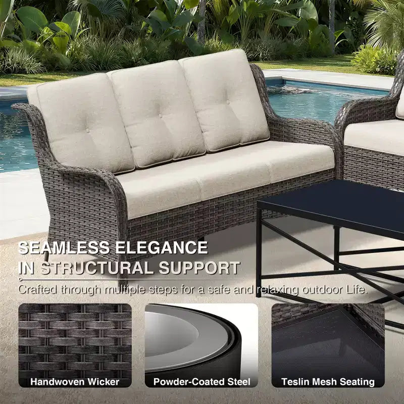 Ensemble canapé et fauteuil en osier oléfine tout temps UPTIOT avec poufs multifonctionnels