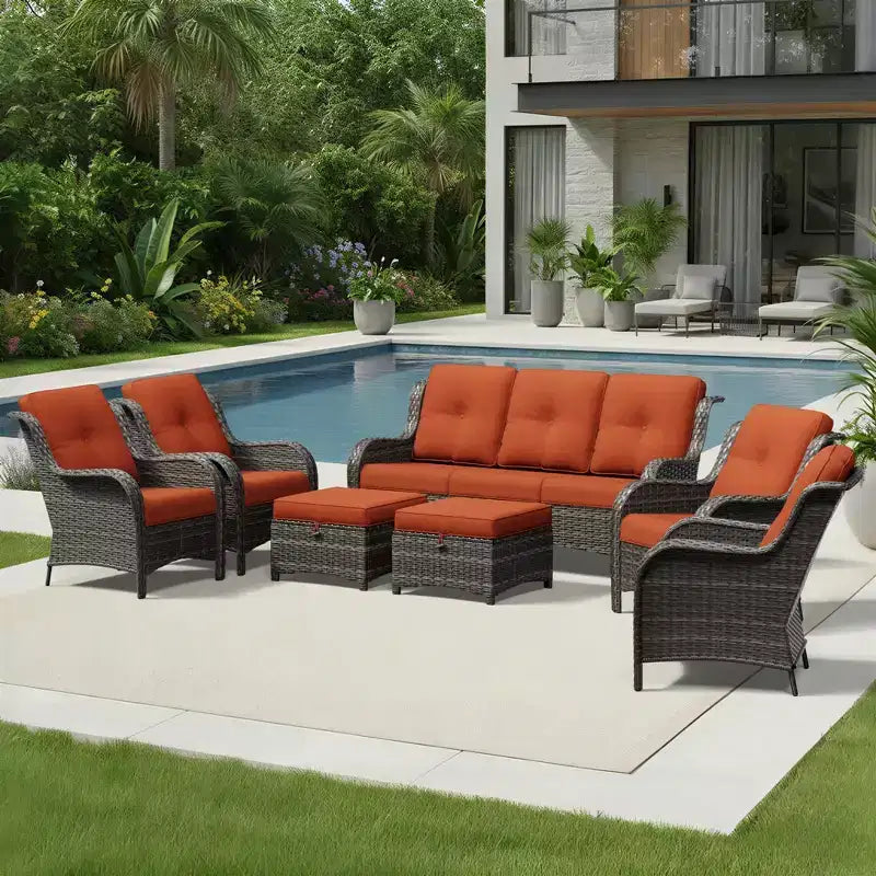 Ensemble canapé et fauteuil en osier oléfine tout temps UPTIOT avec poufs multifonctionnels