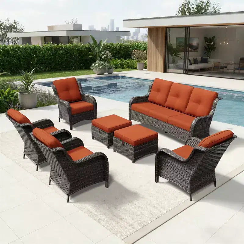 Ensemble canapé et fauteuil en osier oléfine tout temps UPTIOT avec poufs multifonctionnels
