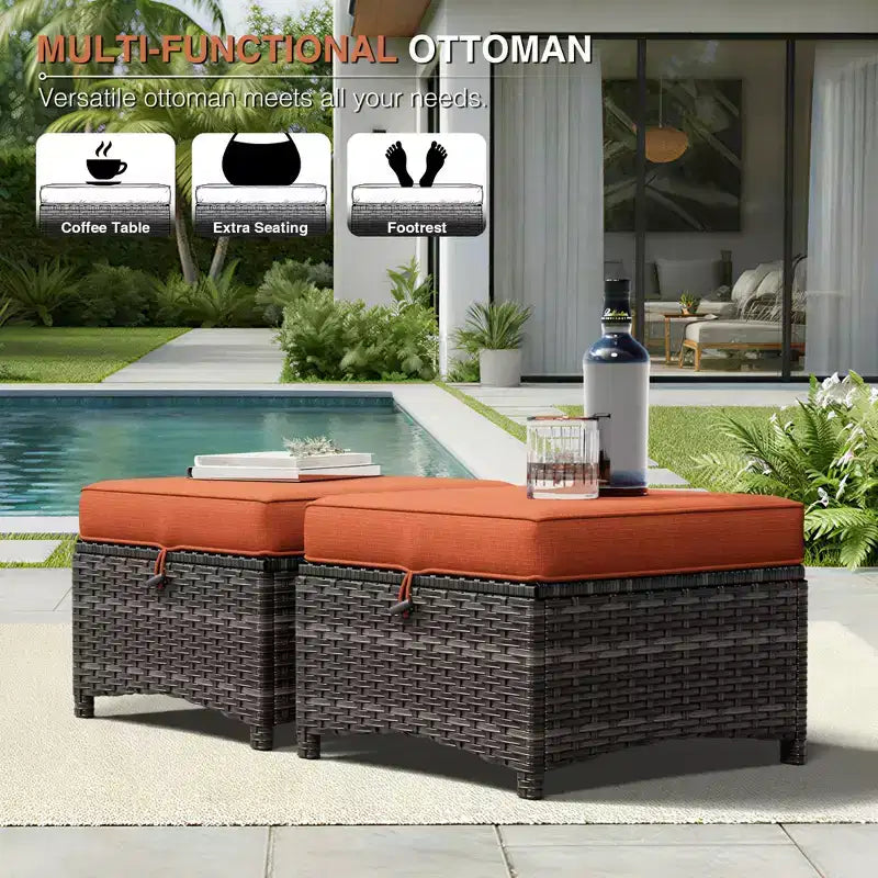Ensemble canapé et fauteuil en osier oléfine tout temps UPTIOT avec poufs multifonctionnels
