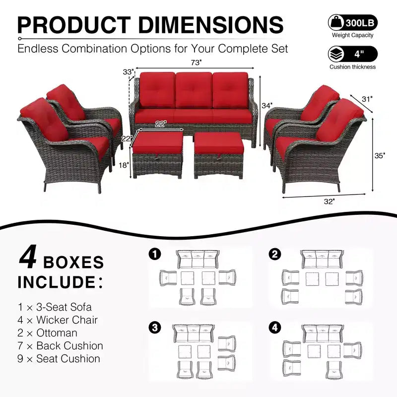 Ensemble canapé et fauteuil en osier oléfine tout temps UPTIOT avec poufs multifonctionnels