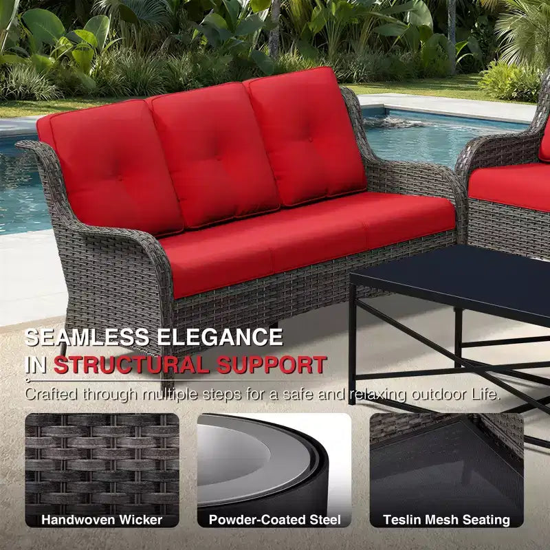 Ensemble canapé et fauteuil en osier oléfine tout temps UPTIOT avec poufs multifonctionnels