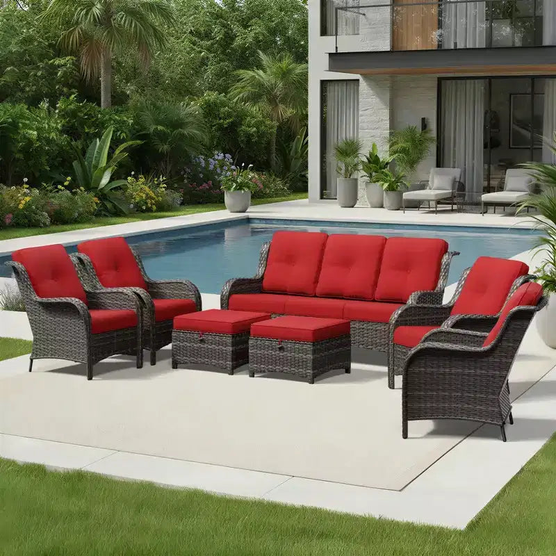 Ensemble canapé et fauteuil en osier oléfine tout temps UPTIOT avec poufs multifonctionnels
