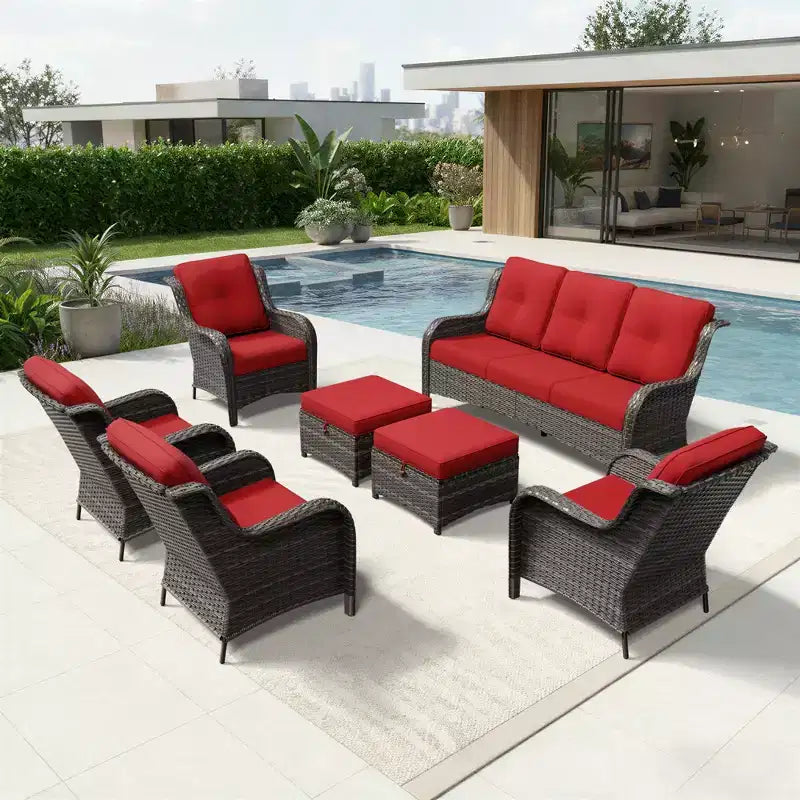 Ensemble canapé et fauteuil en osier oléfine tout temps UPTIOT avec poufs multifonctionnels