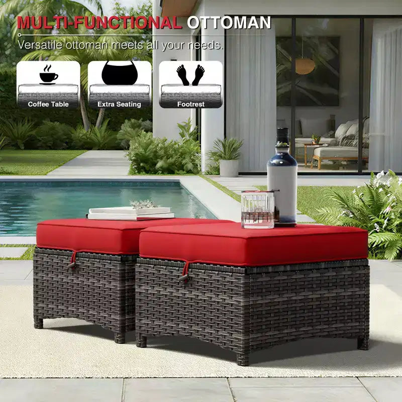 Ensemble canapé et fauteuil en osier oléfine tout temps UPTIOT avec poufs multifonctionnels