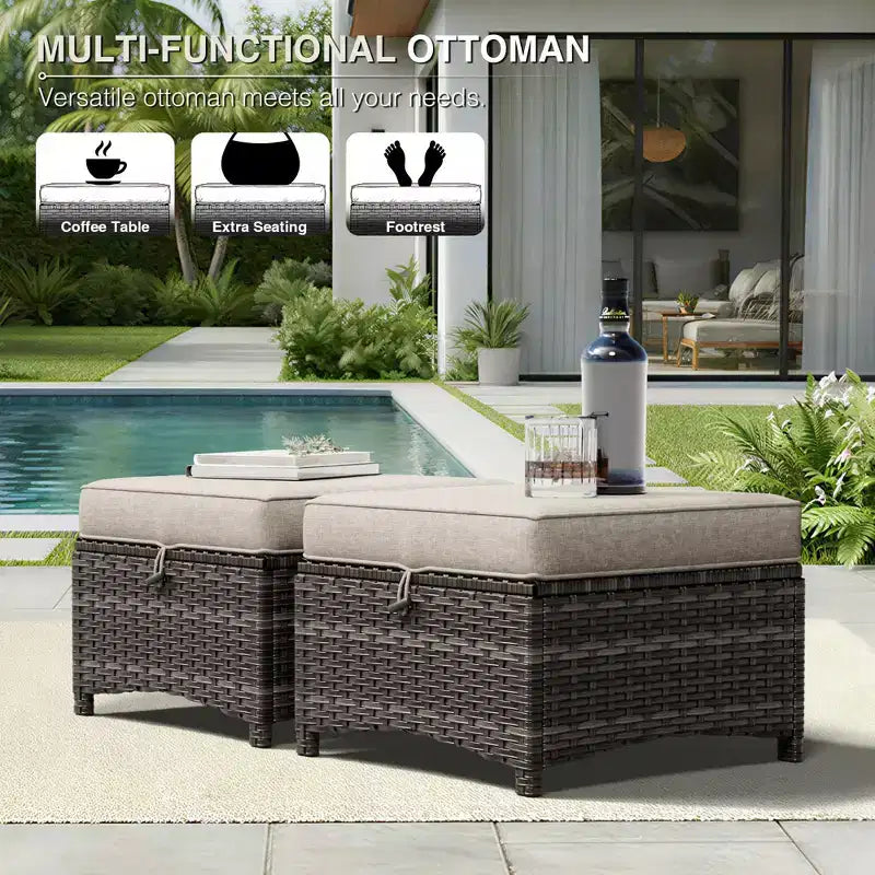 Ensemble canapé et fauteuil en osier oléfine tout temps UPTIOT avec poufs multifonctionnels