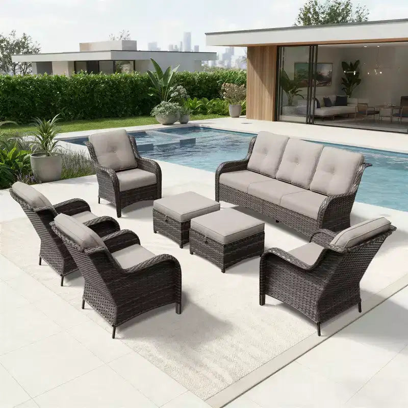 Ensemble canapé et fauteuil en osier oléfine tout temps UPTIOT avec poufs multifonctionnels