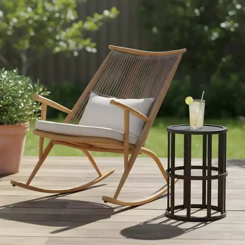Christopher Knight Home Florette Ensemble de 2 fauteuils à bascule en rotin pour extérieur avec table d'appoint en céramique