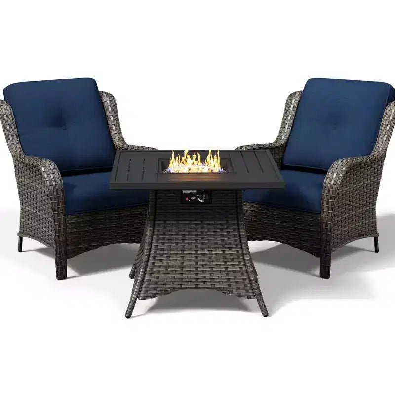 Ensemble de 2 chaises en osier d'extérieur UPTIOT avec table foyer et coussins tout temps