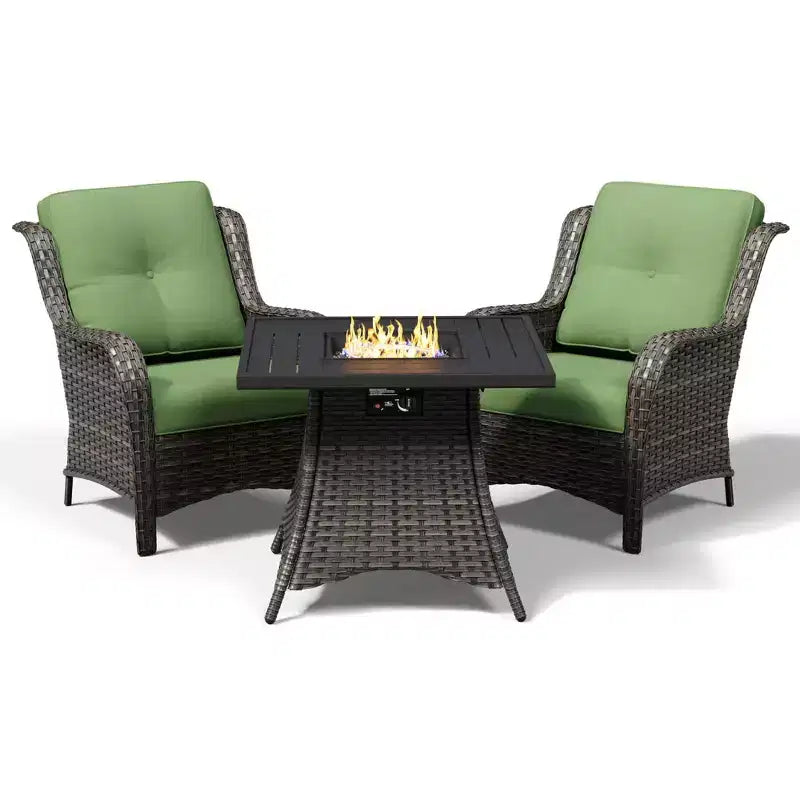 Ensemble de 2 chaises en osier d'extérieur UPTIOT avec table foyer et coussins tout temps