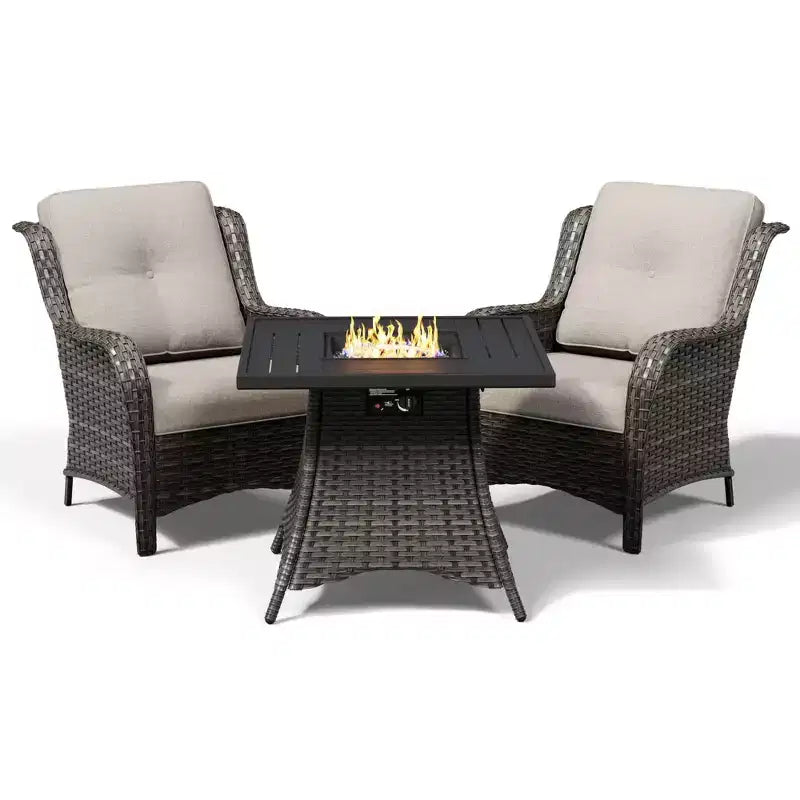 Ensemble de 2 chaises en osier d'extérieur UPTIOT avec table foyer et coussins tout temps