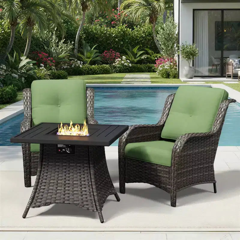 Ensemble de 2 chaises en osier d'extérieur UPTIOT avec table foyer et coussins tout temps