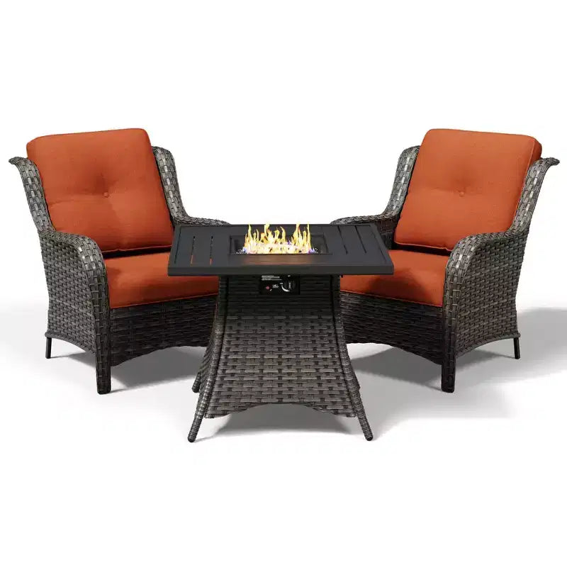 Ensemble de 2 chaises en osier d'extérieur UPTIOT avec table foyer et coussins tout temps