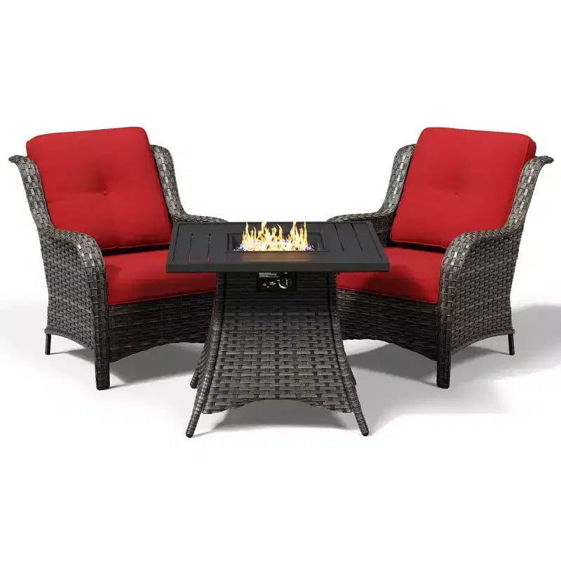 Ensemble de 2 chaises en osier d'extérieur UPTIOT avec table foyer et coussins tout temps