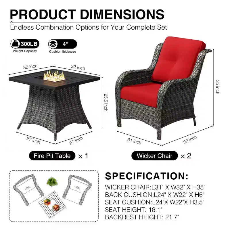 Ensemble de 2 chaises en osier d'extérieur UPTIOT avec table foyer et coussins tout temps