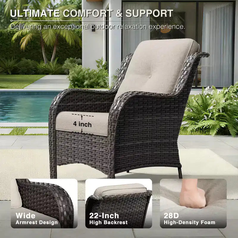 Ensemble de 2 chaises en osier d'extérieur UPTIOT avec table foyer et coussins tout temps