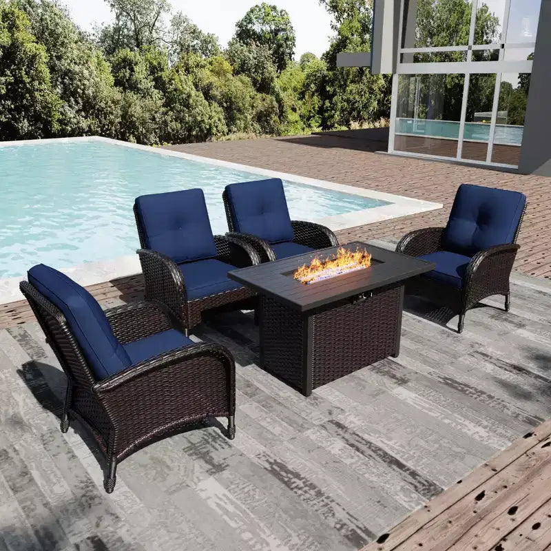 Chaises d'extérieur en osier UPTIOT avec table brasero convertible pour la détente sur la terrasse