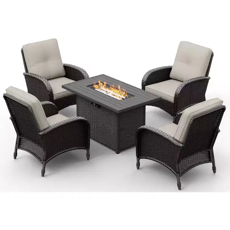 Chaises d'extérieur en osier UPTIOT avec table brasero convertible pour la détente sur la terrasse
