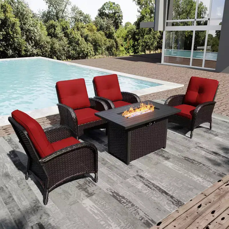 Chaises d'extérieur en osier UPTIOT avec table brasero convertible pour la détente sur la terrasse
