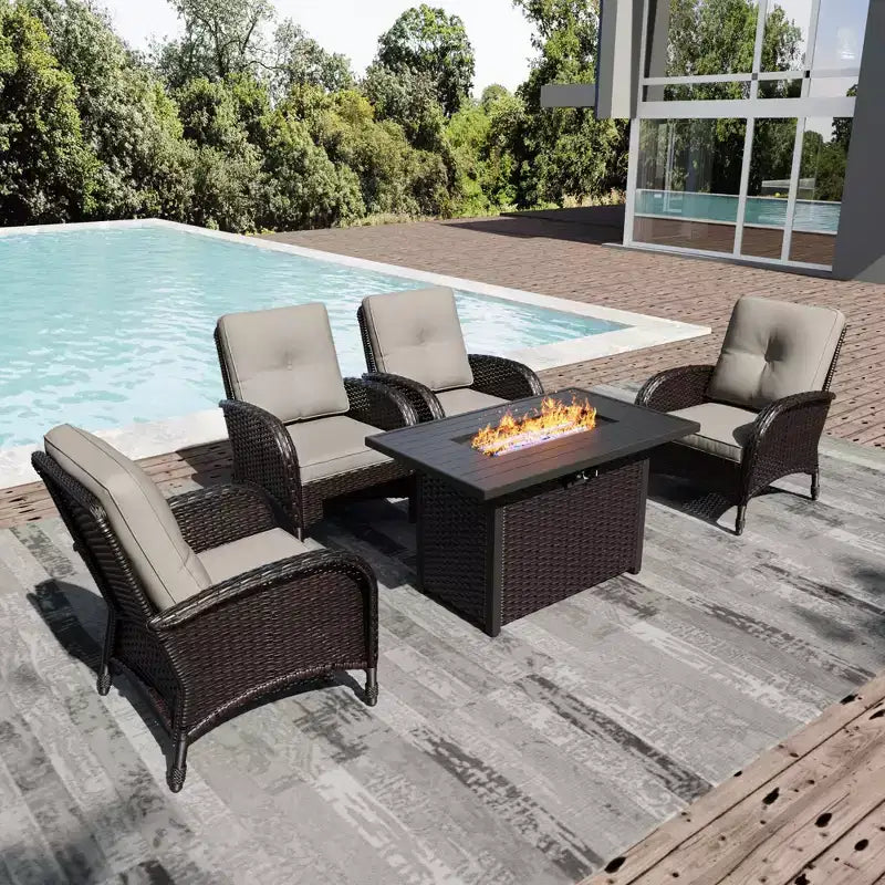 Chaises d'extérieur en osier UPTIOT avec table brasero convertible pour la détente sur la terrasse