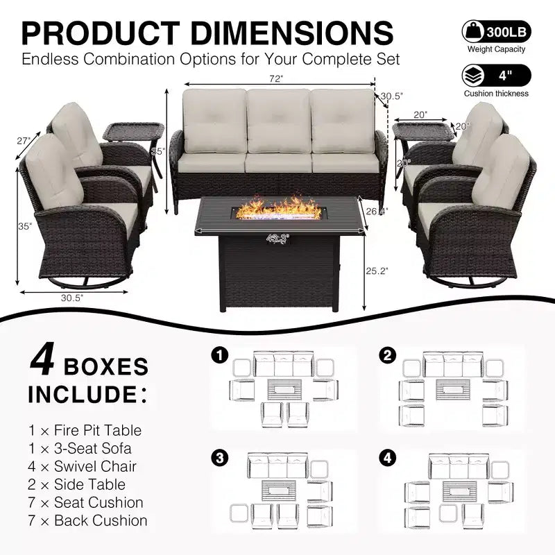 Ensemble de patio extérieur UPTIOT avec foyer, canapé, fauteuils pivotants et tables d'appoint