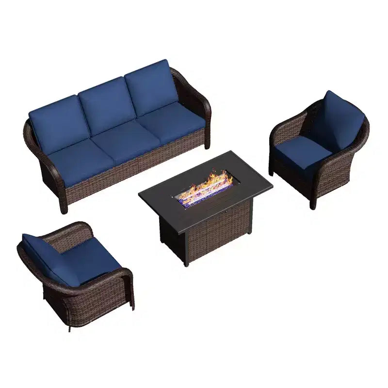 Ensemble de salon d'extérieur tout temps UPTIOT avec brasero - 1 canapé, 2 fauteuils et 1 table brasero