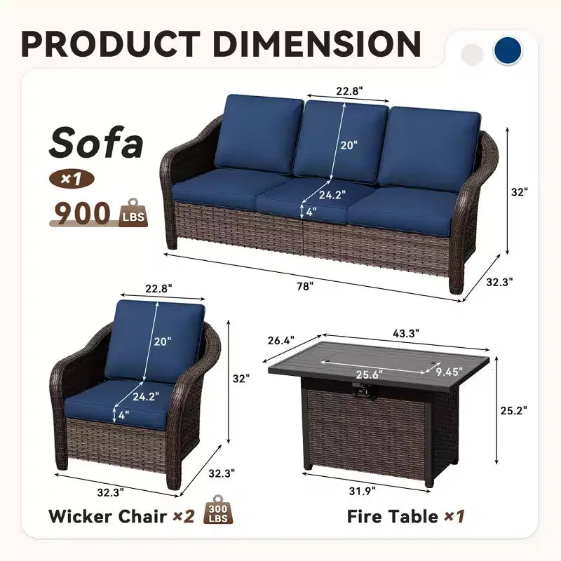 Ensemble de salon d'extérieur tout temps UPTIOT avec brasero - 1 canapé, 2 fauteuils et 1 table brasero