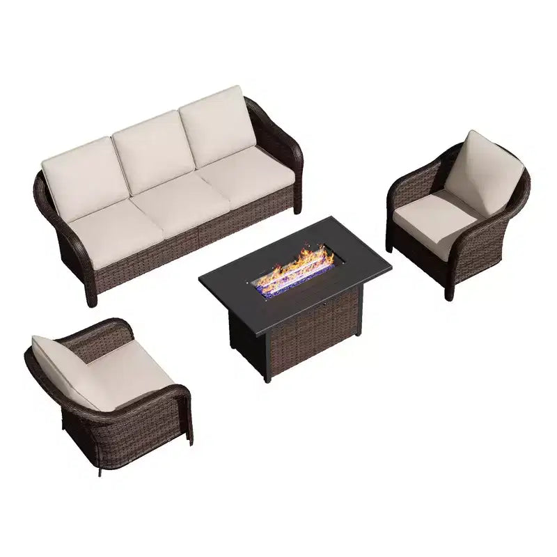 Ensemble de salon d'extérieur tout temps UPTIOT avec brasero - 1 canapé, 2 fauteuils et 1 table brasero