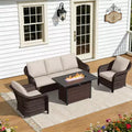 UPTIOT All-Weather Outdoor Lounge Set with Fire Pit - 1 Sofa, 2 Chairs & Fire Table