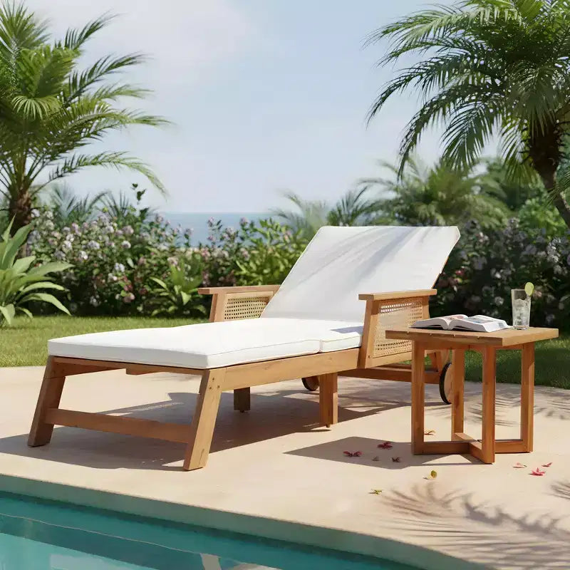 Christopher Knight Home Jian Modern 2 Piece Acacia Patio Sunlounge and Slatted End Table Set with Wicker Design