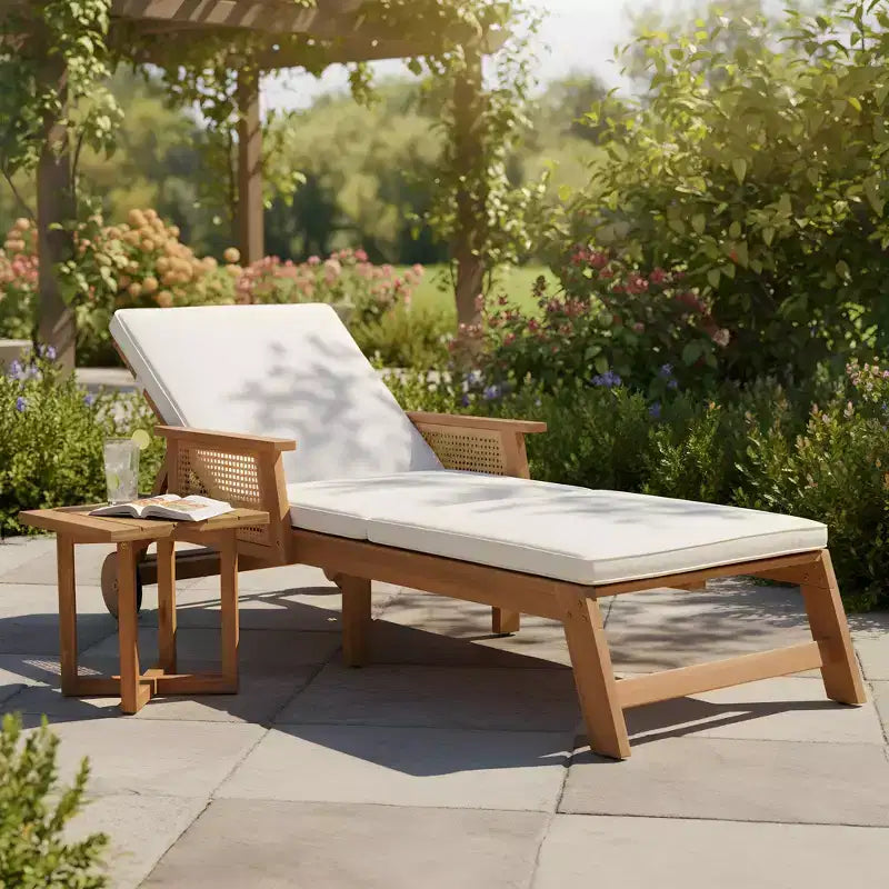 Christopher Knight Home Jian Ensemble de 2 chaises longues de patio en acacia et table d'appoint à lattes avec motif en osier