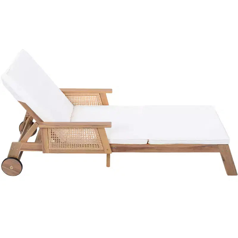 Christopher Knight Home Jian Ensemble de 2 chaises longues de patio en acacia et table d'appoint à lattes avec motif en osier