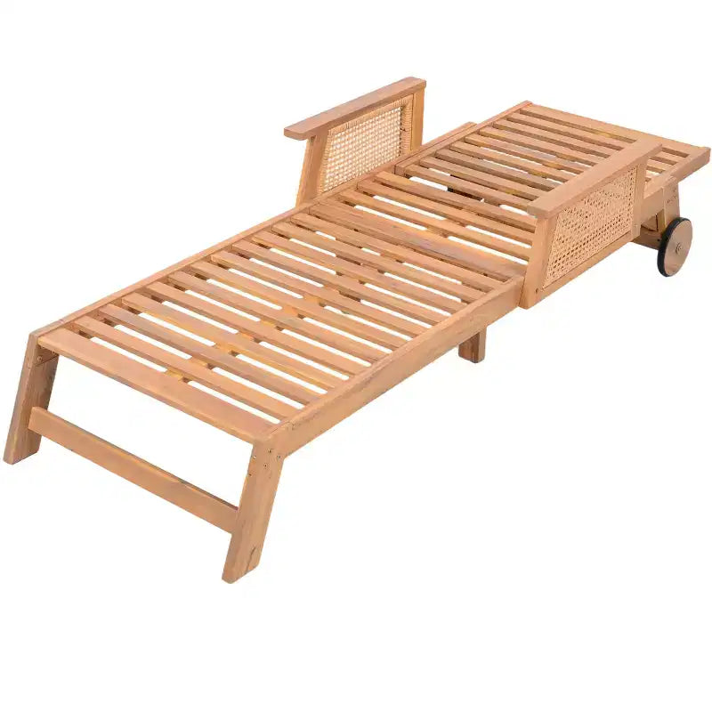 Christopher Knight Home Jian Ensemble de 2 chaises longues de patio en acacia et table d'appoint à lattes avec motif en osier