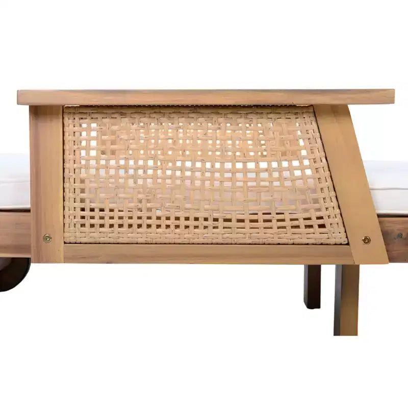 Christopher Knight Home Jian Ensemble de 2 chaises longues de patio en acacia et table d'appoint à lattes avec motif en osier