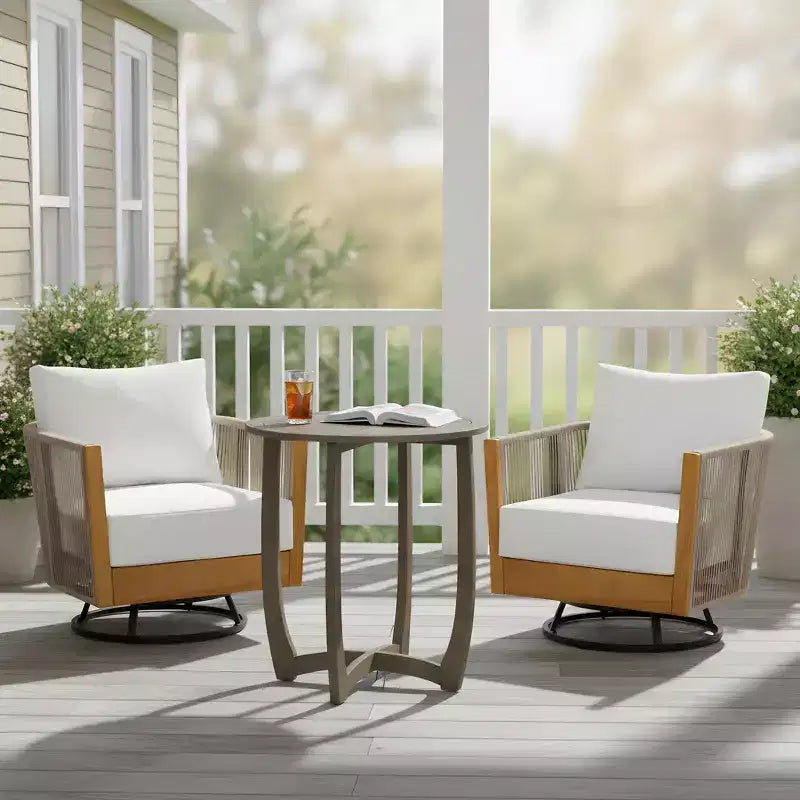 Christopher Knight Home Rahul, ensemble de 3 chaises de patio pivotantes modernes en acacia avec design en corde et table de bistrot